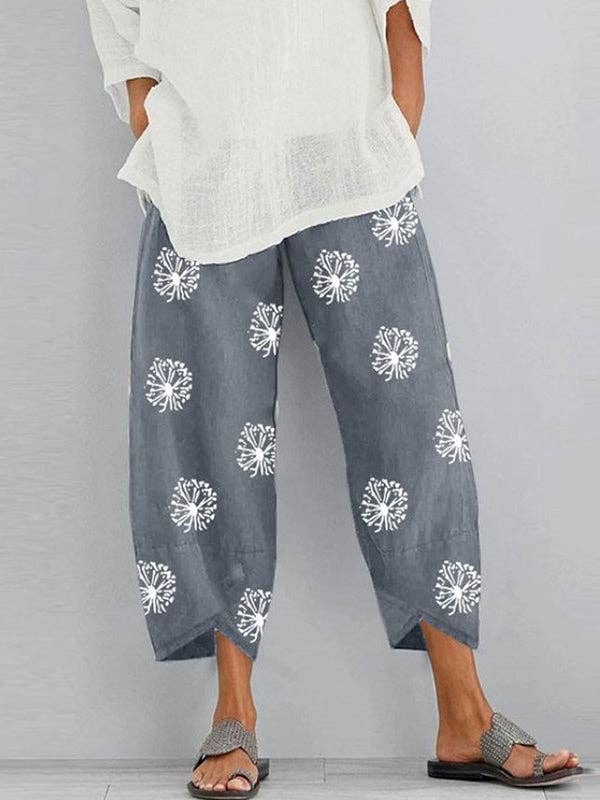 Sheer Trend - Wholesale Pants - Women's - Loose Flower Print Pockets Split-Joint Pants Trousers