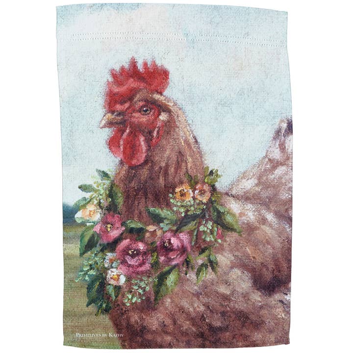Primitives by Kathy - Wholesale Flag - Floral Chicken Garden Flag1