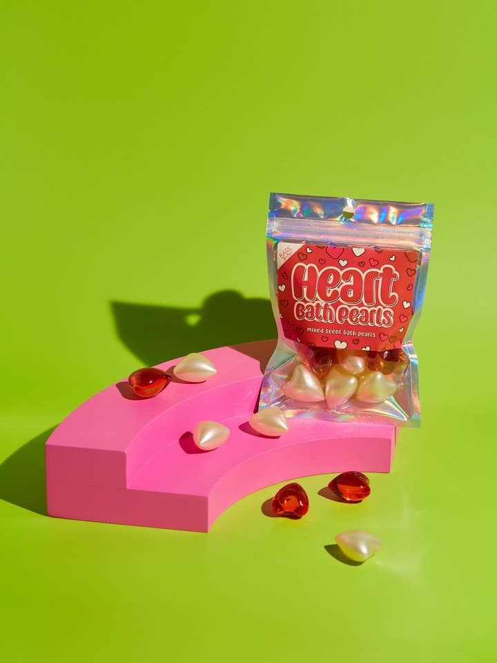 Pack of 10 Heart Bath Pearls. Strawberry and Vanilla Scented for wholesale by Bare Boutique