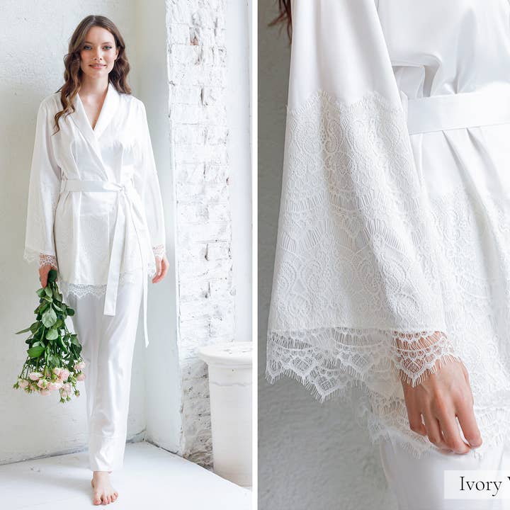 IDENTITY LINGERIE - Wholesale Sleepwear Set - Women's - Silk Satin Pyjama Set with Lace Bridesmaid Pajamas for Women