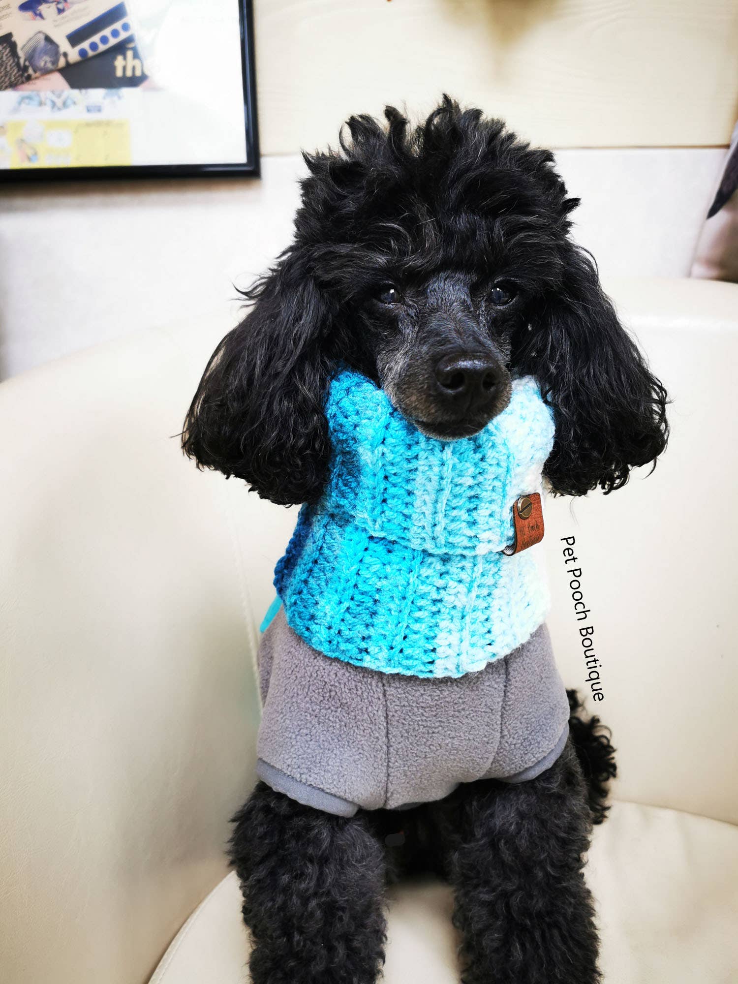 Pet Pooch Boutique - Vente Tour de cou – chien - Snood/Écharpe Tricoté pour Chien à Dégradé Bleu avec Revers (Fabriqué à la main au Royaume-Uni)3