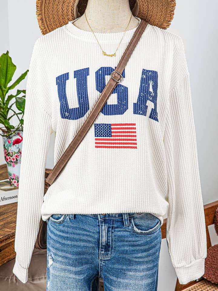 Fashion-W USA Flag Corded Graphic Sweatshirt for wholesale by fashionworks