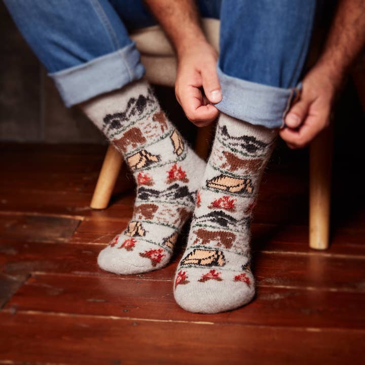 WK Campout Fun Merino Wool Crew Socks for wholesale by Siberia Spirit