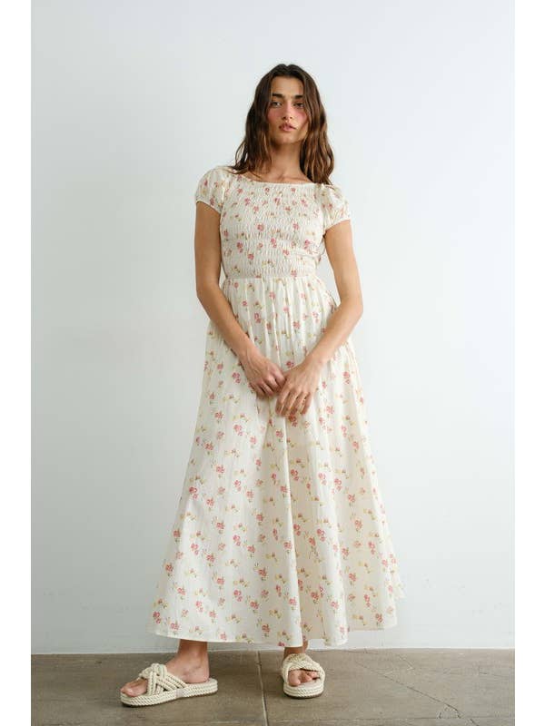 Cream MD2220 Floral Smocked Top Piecing Maxi Dress
for wholesale on Faire6
