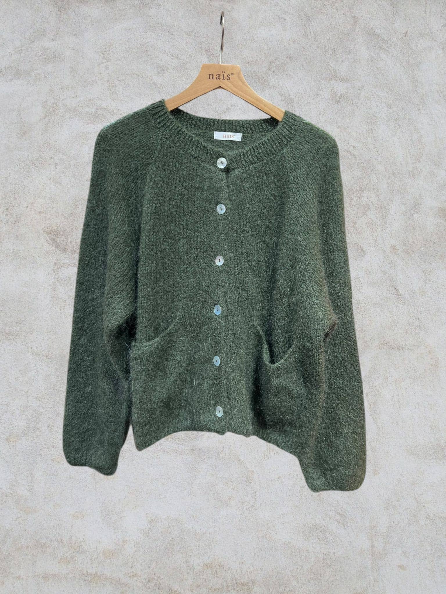 NAÏS PARIS – Cardigan - Mulher por atacado – Cardigan de gola redonda com mangas longas em kid mohair e lã17