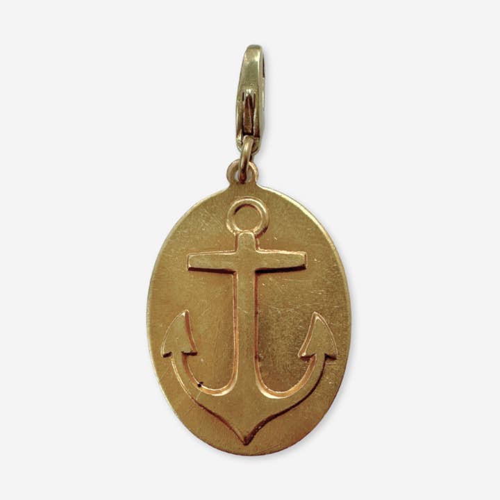 Lulu’s Petals - Wholesale Individual Charm/Pendant - Large oval vintage brass anchor charm