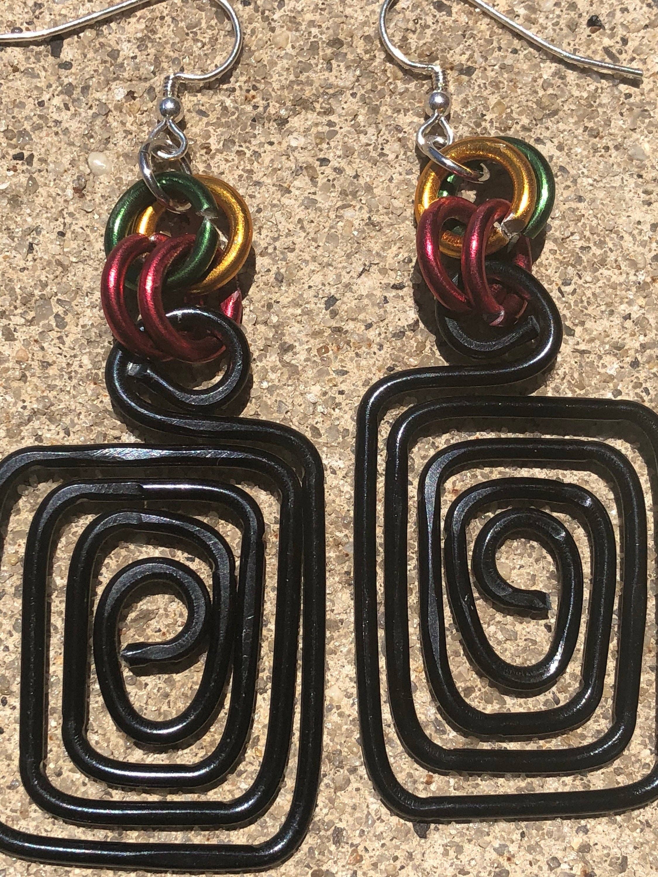 Jewelry With Me - Wholesale Dangle Earrings - Square Wakanda Inspired Earrings, Afrocentric Earrings, Black Red Green and Gold Earrings3