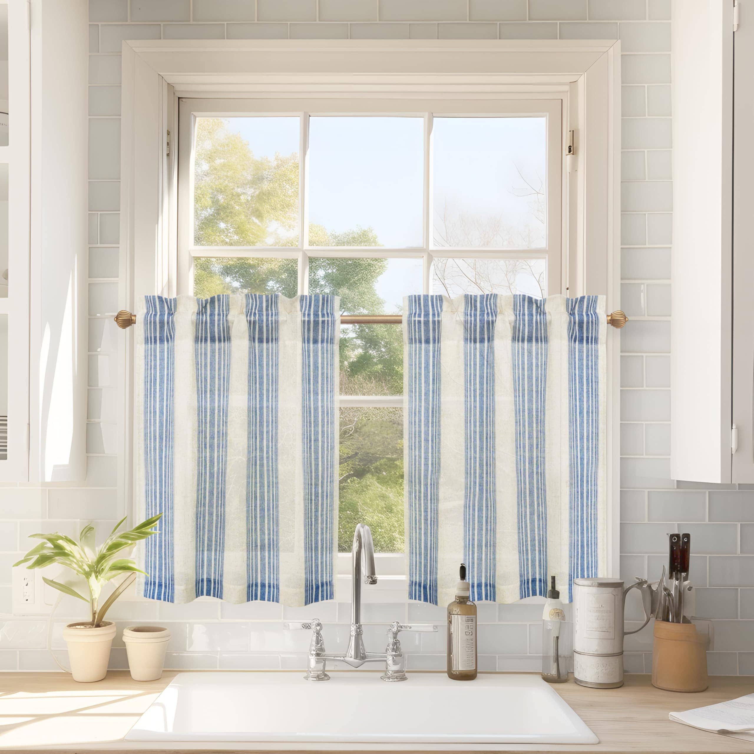 DriftAway - Wholesale Curtain - 2 Panels Linen Kitchen Tier Curtains Striped Cafe Curtains12