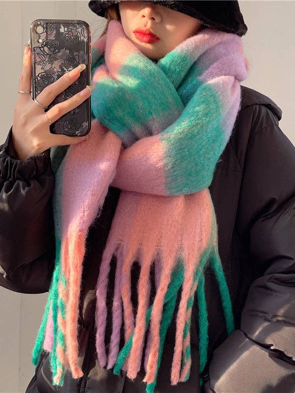 StyleGalX - Wholesale Scarf - Women's - Fashion Keep Warm Tasseled Checkered Shawl&Scarf0