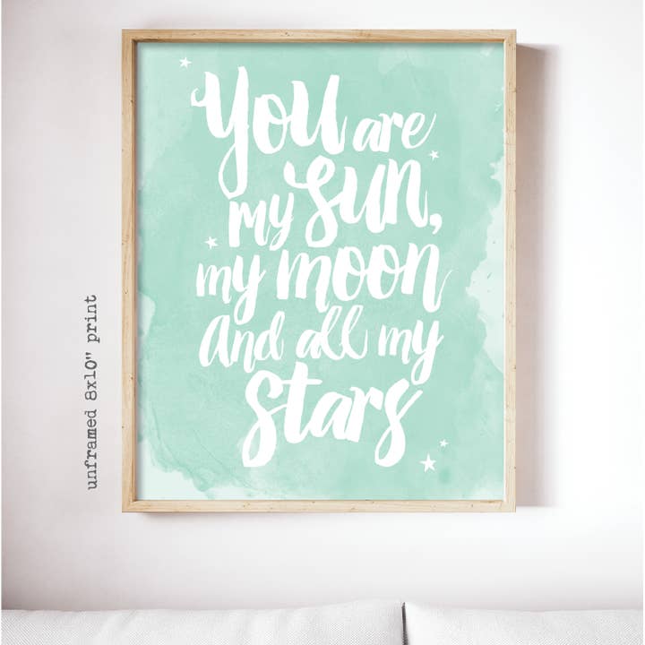 Du er min sol, måne+ stjerner (blå grøn) - 8x10 Print for engroshandel hos Raincity Prints