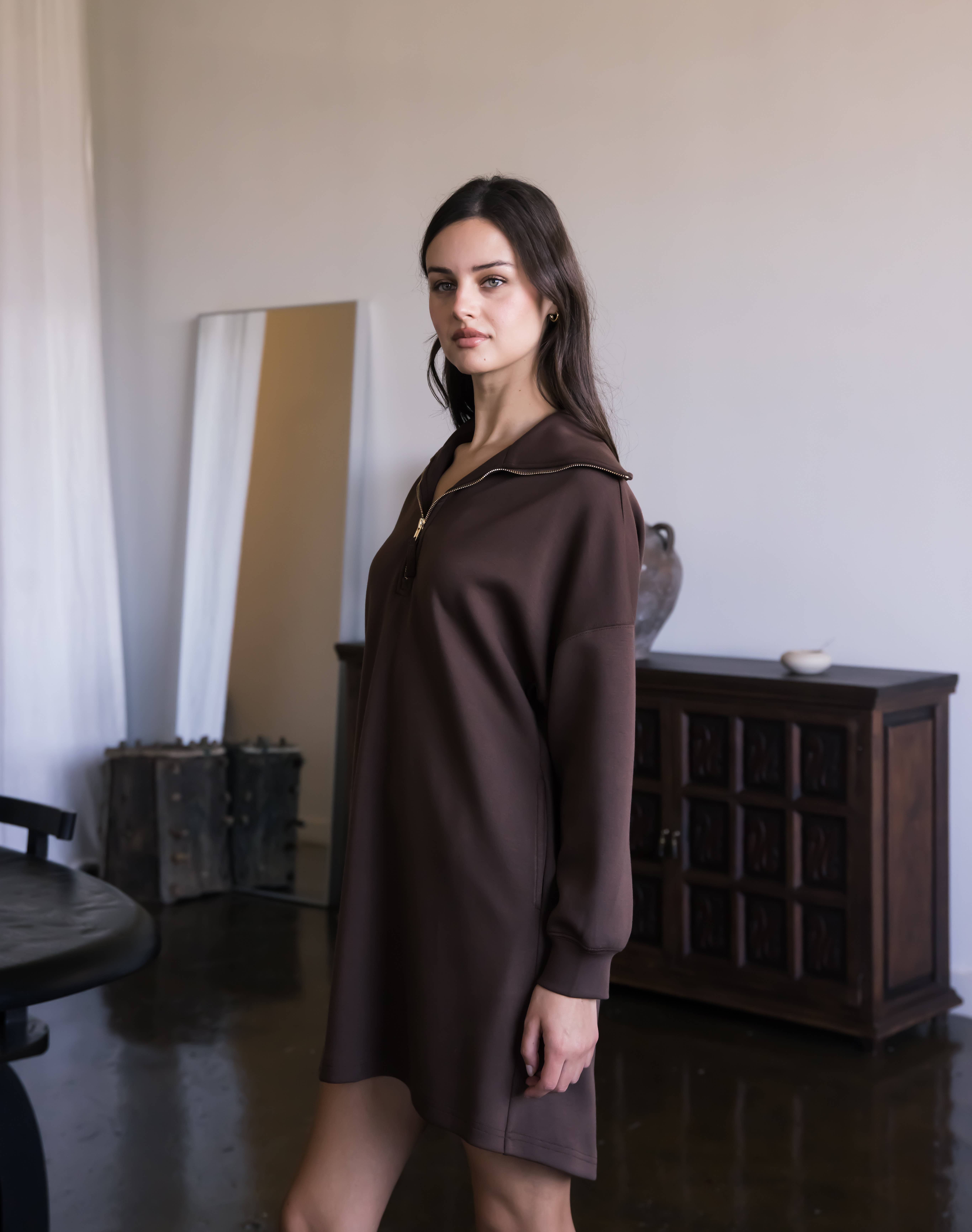 P. CILL - Wholesale Dress - Women's - P. CILL Butter Modal Quarter Zip Up Long Sleeve Dress24