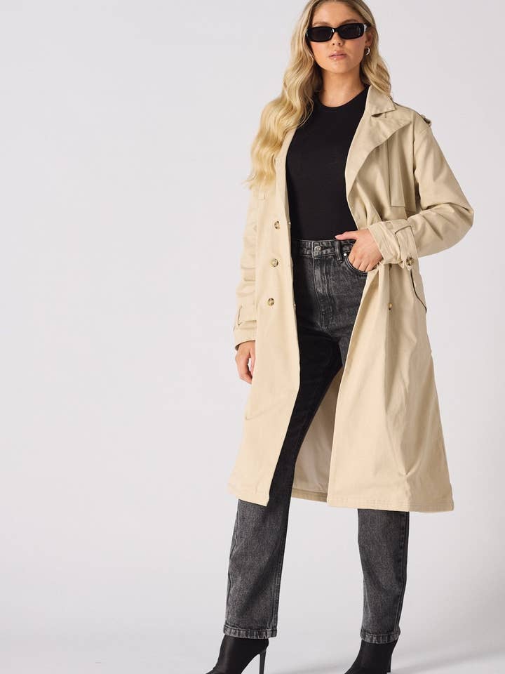 Luna Belted Trench Coat - Stone for wholesale by JMOJO UK Limited