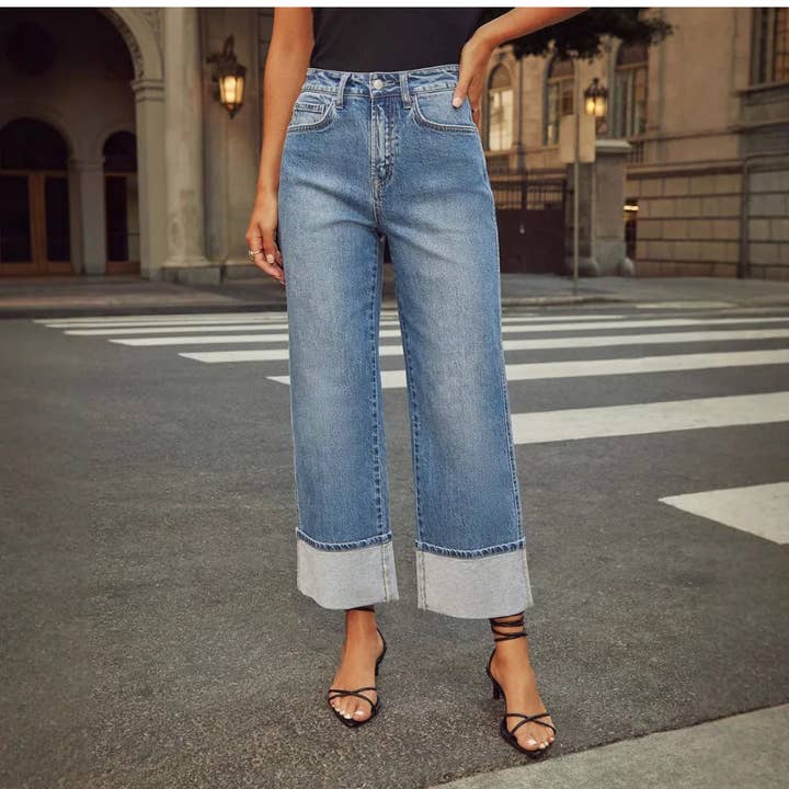High Waist Cuffed Jeans for wholesale by Serenity Collective