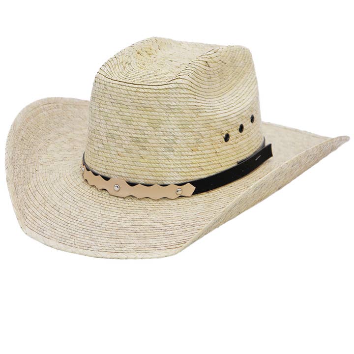 Cap Zone - Wholesale Cowboy Hat - Kids - Kids Biggs Crown Palm Leaf Straw Cowboy Hat