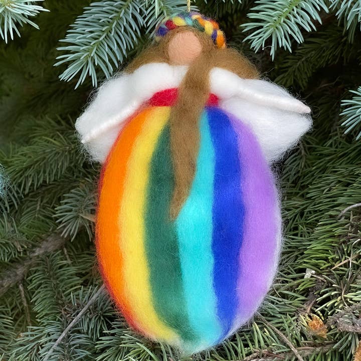Global Crafts - Wholesale Ornament Set - Rainbow Fairies Handmade Felt Ornaments, Set of 2 White and4