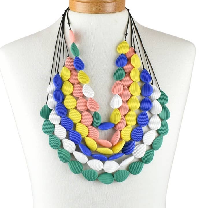THSAP1022: (6 pcs) Teardrop Resin Necklace Pack for wholesale by Taylor Hill Scarves & Co