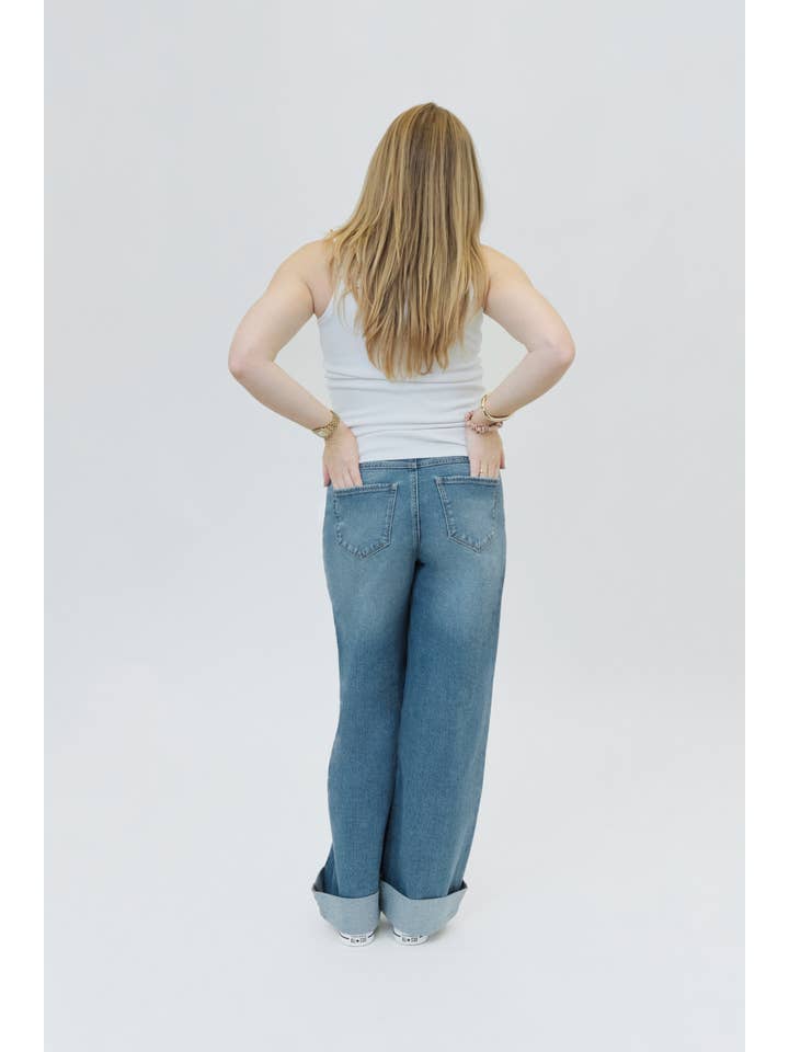 1822 Denim - Wholesale Jeans - Maternity - Maternity Roll Cuff Wide Leg Jean w/ Bellyband in Paige