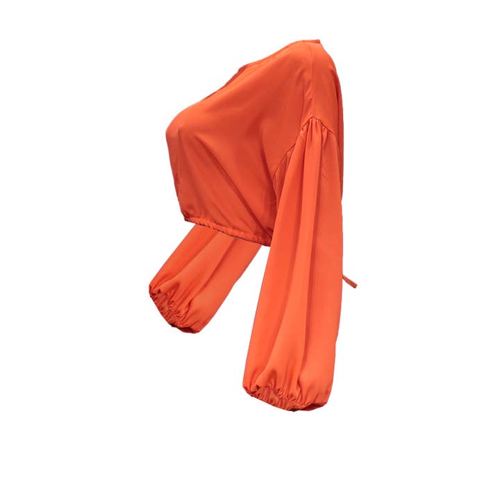 Lily Clothing - Wholesale Blouse - Women's - SOLID COLOR LANTERN LONG SLEEVE SHORT TOP8