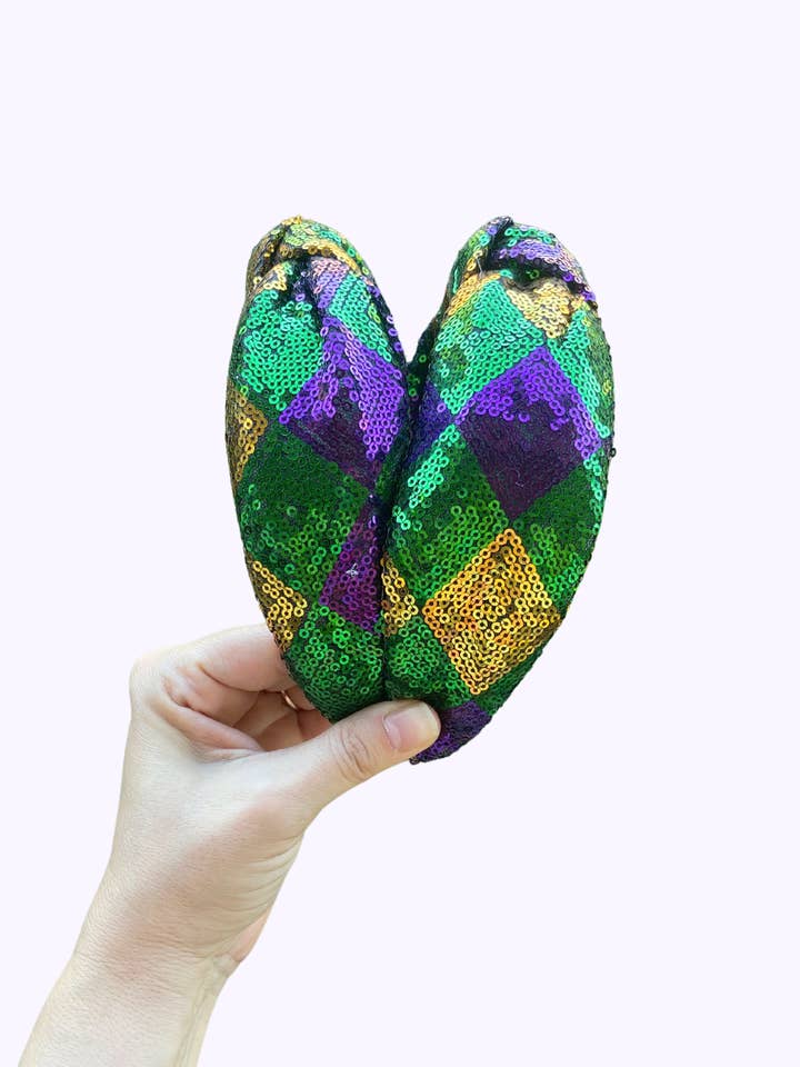 Mardi Gras Jester Paillet Hårbøjle for engroshandel hos Valois Designs