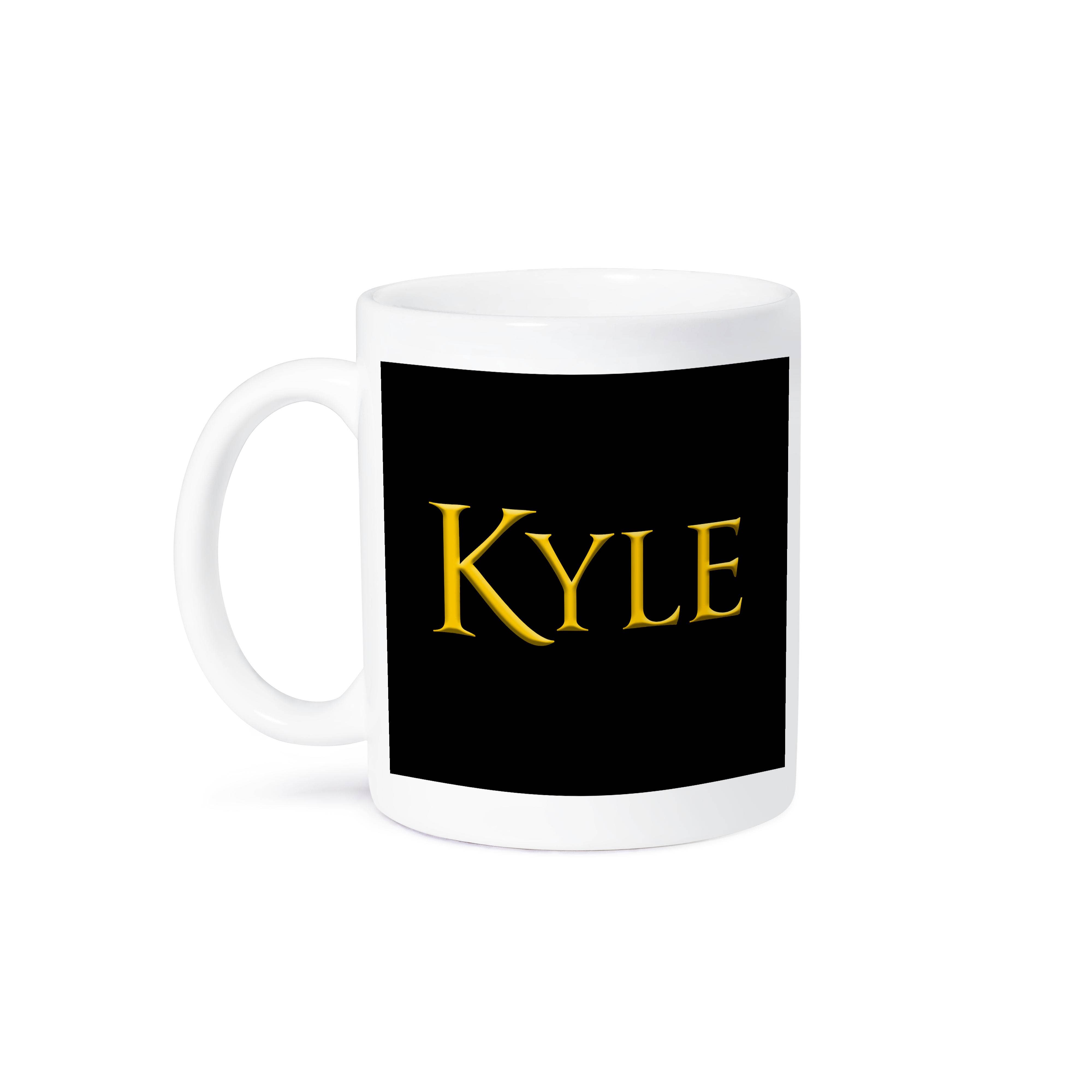 3dRose - Wholesale Coffee Mug - 3dRose, Kyle widespread gentleman name in the America. Yellow on black, Mug8