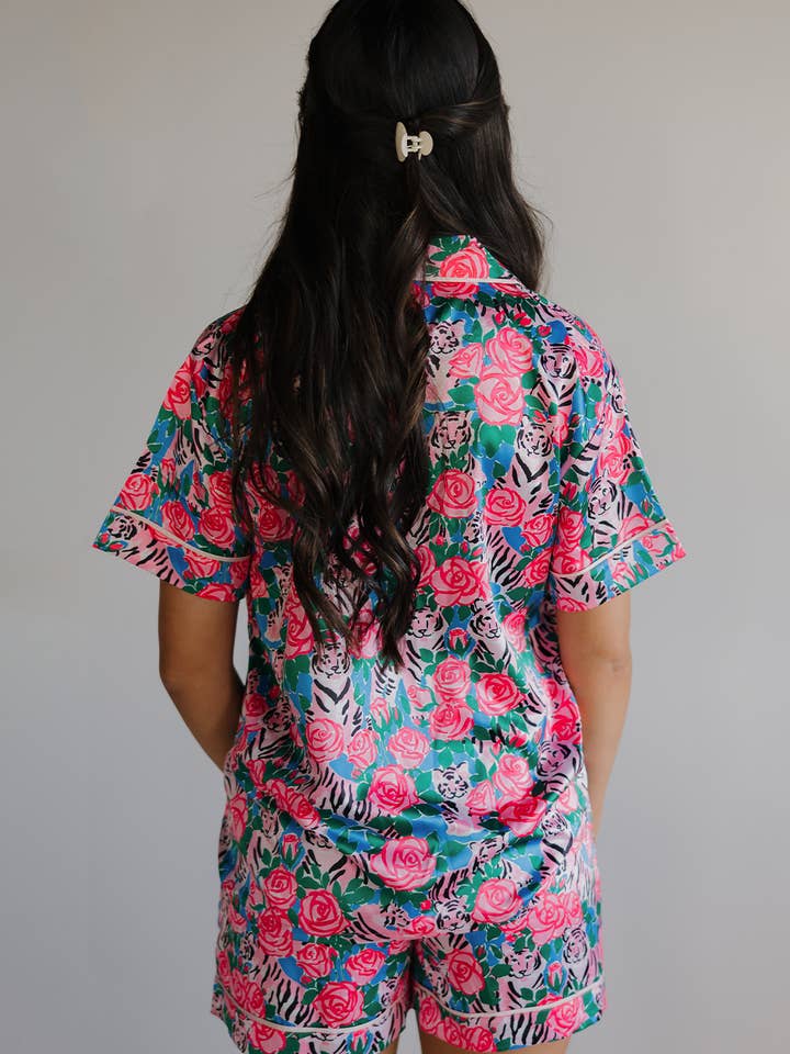Spikes and Seams - Wholesale Sleepwear Set - Women's - Tiger print pajamas, Safari pajama set, Resort matching set