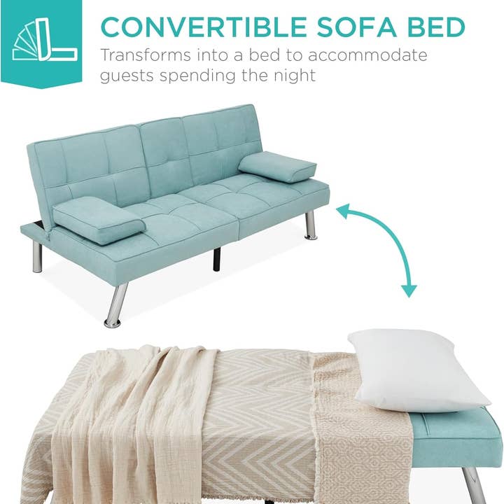 Linen Folding Futon Sofa Bed Aqua With Removable Armrests for wholesale on Faire4
