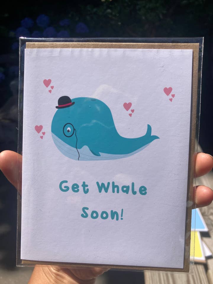 Cute Whale Pun Greeting Card - Get Well Soon! for wholesale by Jenn L Design