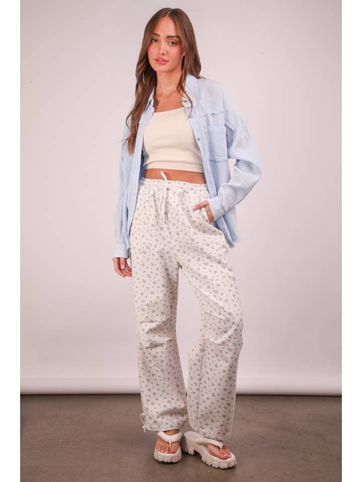 VERY J - Wholesale Pants - Women's - NP70723-Floral Printed Linen Parachute Pants6