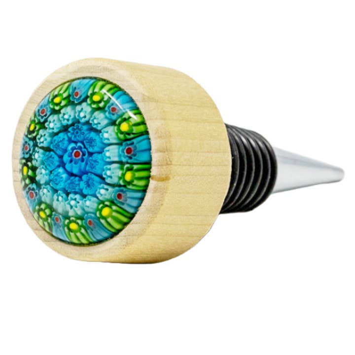 Millefiori Glass Chrome Wine Stopper (Green) for wholesale by Evan James Designs