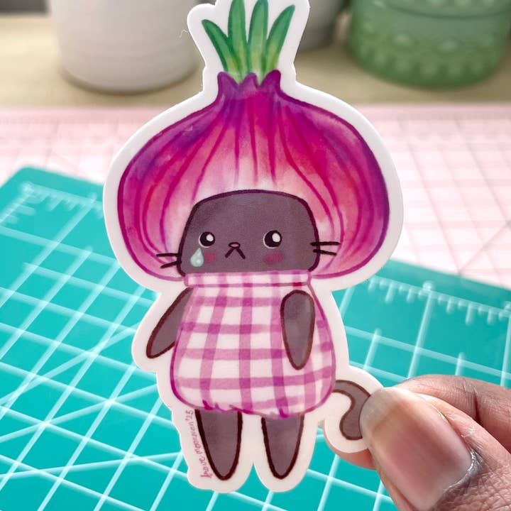 Onion Cat Vinyl Sticker for wholesale by Brave Moonman
