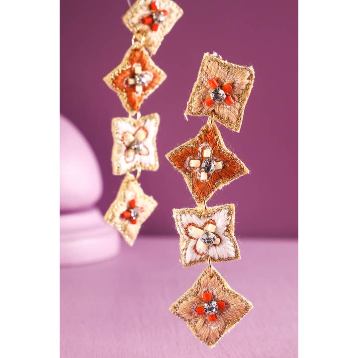 Urbanista - Wholesale Dangle Earrings - India Flower Hand Sewed Dangle Earrings1