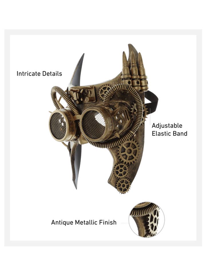 Cota Global - Wholesale Costume - Kids - Steampunk - Metallic Gladiator Bat Mechanical Mask - Gold1
