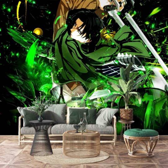 3D Cartoon Persoon Zwaard Groene Muur Muurschildering Behang YXL 1194 voor wholesale door Jess Art Decoration