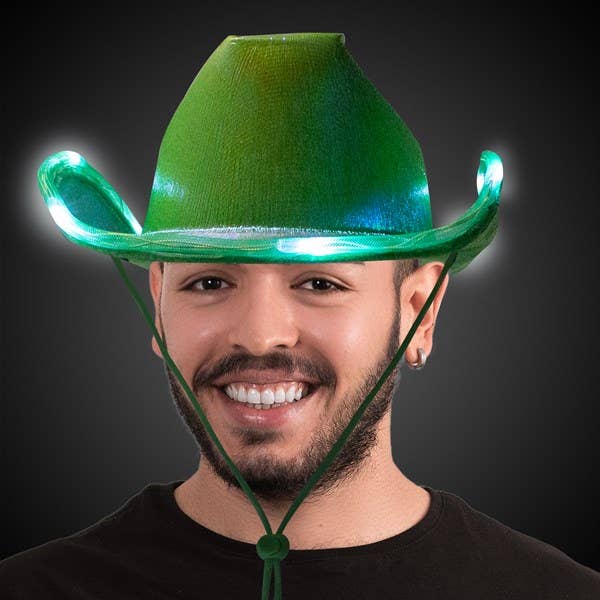 Windy City Novelties - Wholesale Cowboy Hat - Unisex - LED Green Iridescent Cowboy Hat for St. Patricks Day