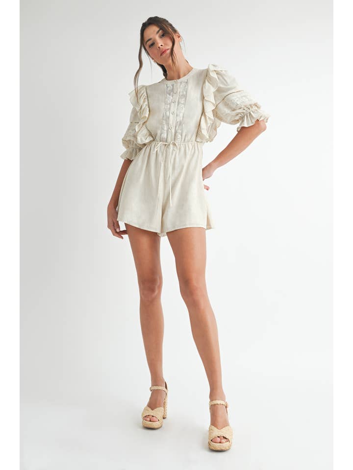 TONE OAT Ruffle Short Sleeve Romper for wholesale on Faire