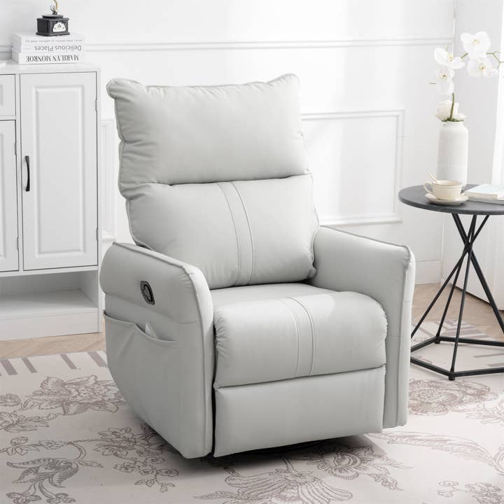 HOMYCASA DESIGN INC - Wholesale Rocking Chair - PU Rocking Recliner Chair, 360° Swivel Nursery Rocking Chair, Glider Chair, Modern Small Rocking Swivel Recliner Chair, Home Theater Seating, Side Pocket (Light Gray+360° Swivel)14