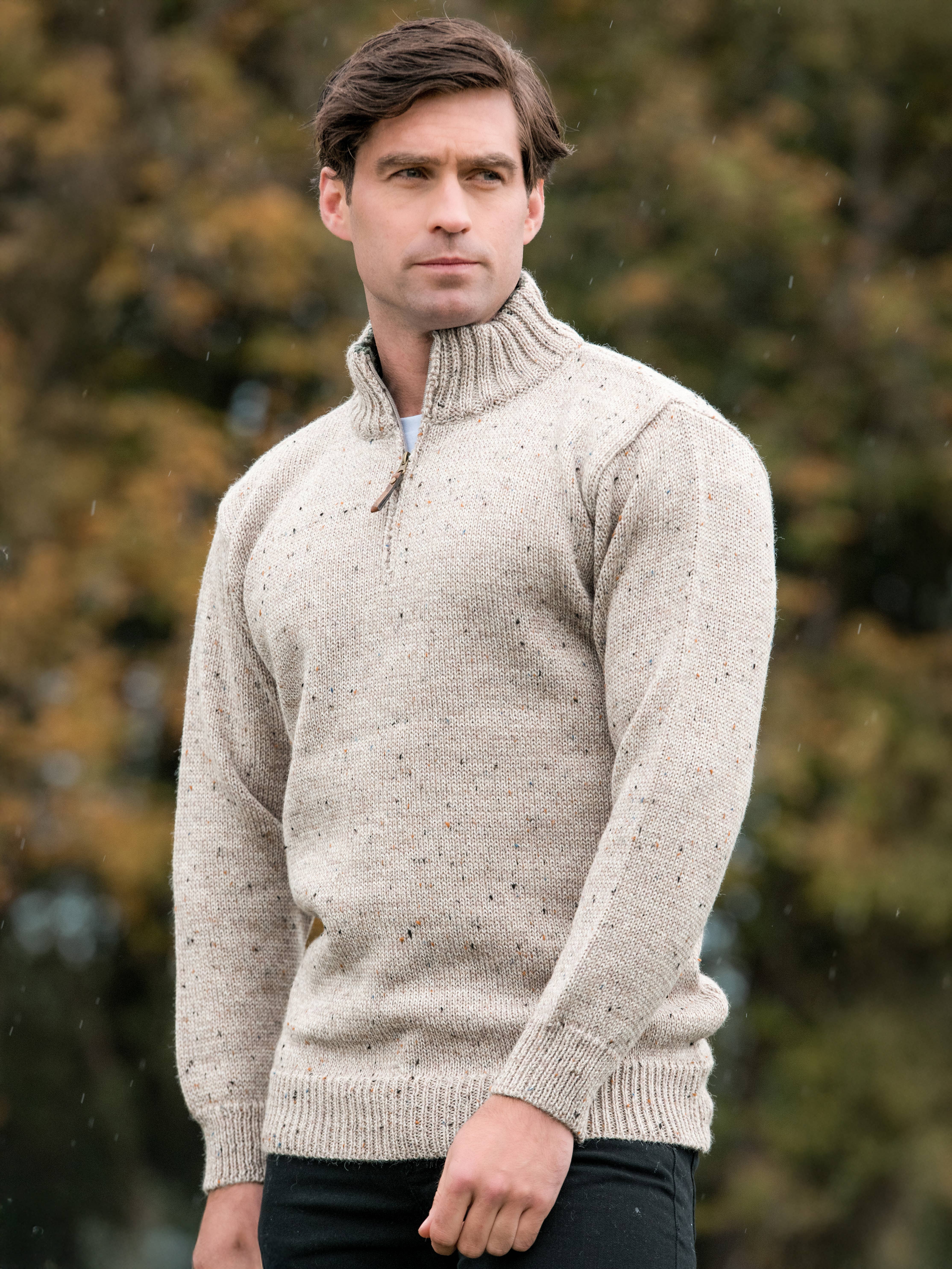 Aran Crafts - Wholesale Knit Sweater - Men's - Quarter Zip Plain Sweater X53331