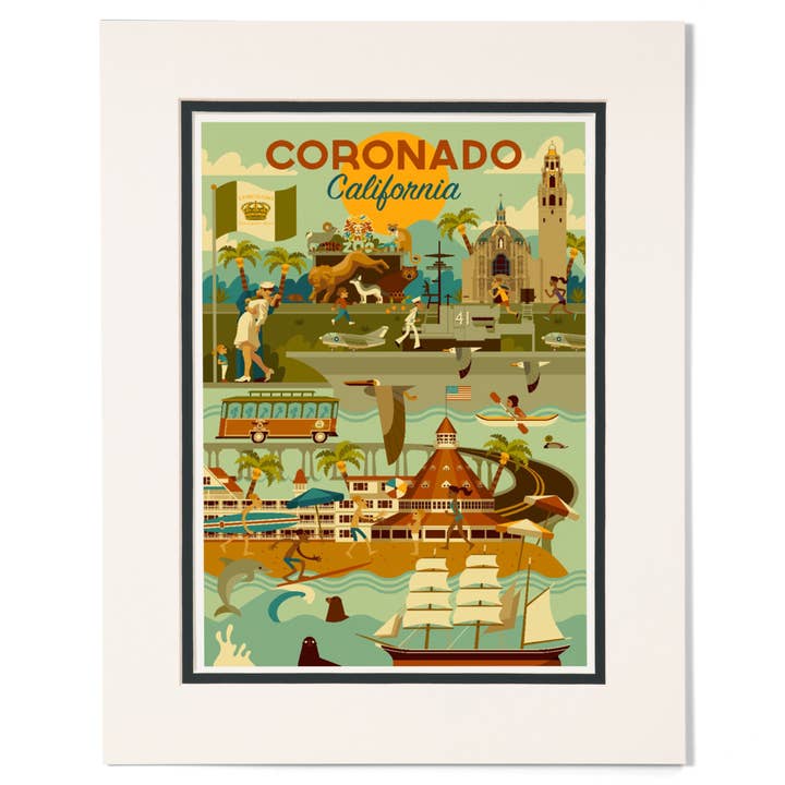MATTED PRINTS Coronado, California Geometric for wholesale by Lantern Press
