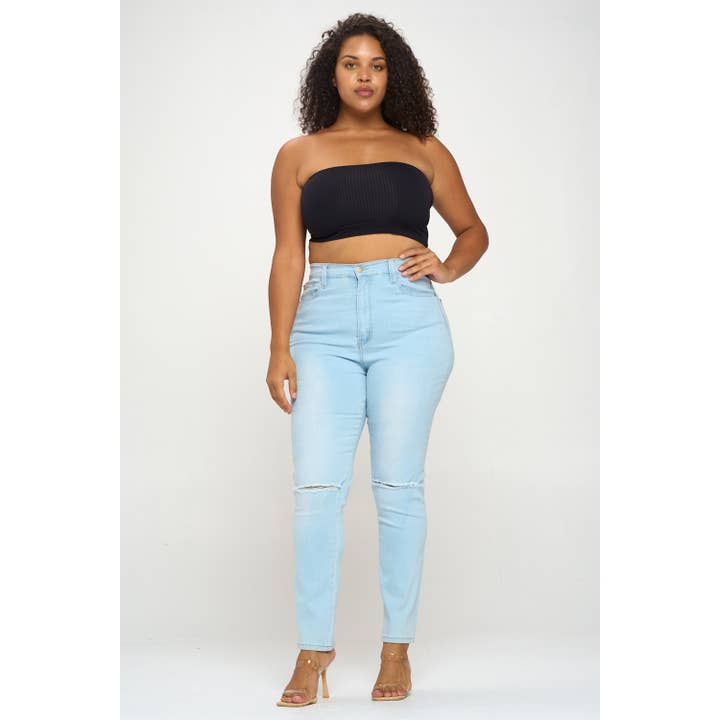 Blue Turtle - Wholesale Jeans - Women's - Plus Size Slit Knee High Waist Jean Light DH2025X