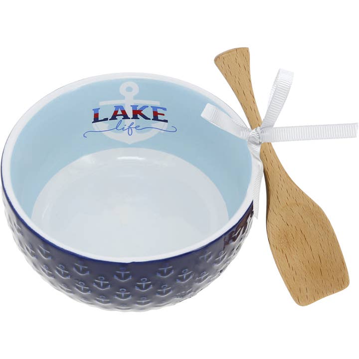 Lake Life - 4.5" Ceramic Bowl with Wood Spoon for wholesale by Pavilion