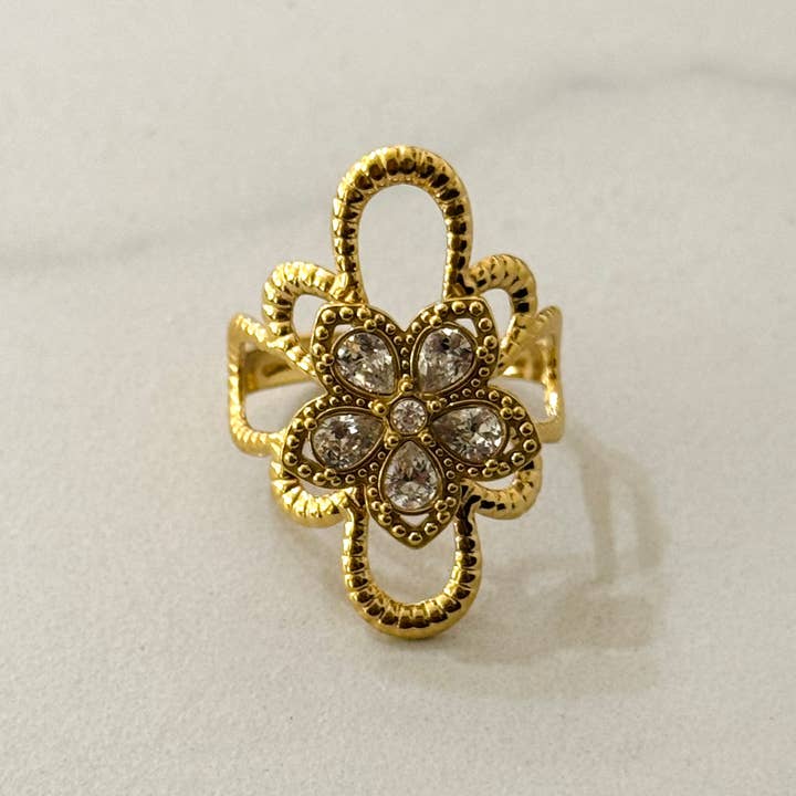 Cassette Barcelona - Wholesale Multi-Stone Ring - Valery Floral Ring w Zirconium Stones2