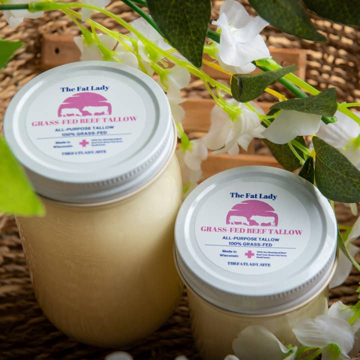 Premium USDA Grass-fed Beef Tallow Fat in Glass Jars for wholesale by The Fat Lady