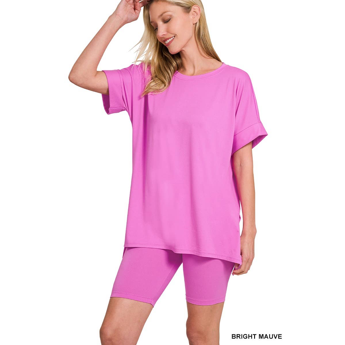 Apolline – wholesale Lounge set – Women's – BRUSHED DTY MICROFIBER ROUND NECK TOP AND BIKER SHORTS2