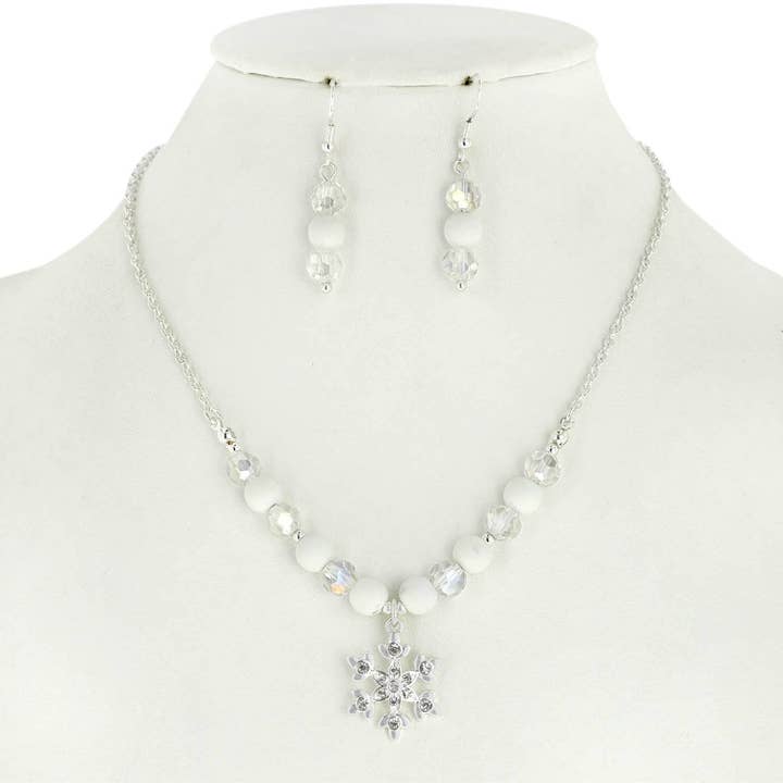 Christmas Snowflake Pendant Necklace and Earrings Set for wholesale by SP Sophia Collection
