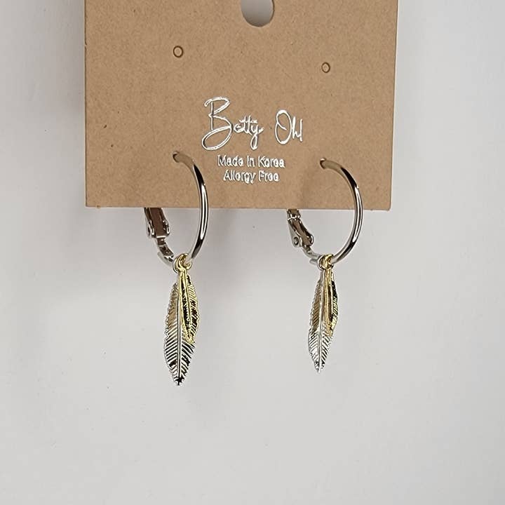 HOOP WITH MINI LEAF DESGIN DANGLE EARRINGS. for wholesale by BETTYOH INC