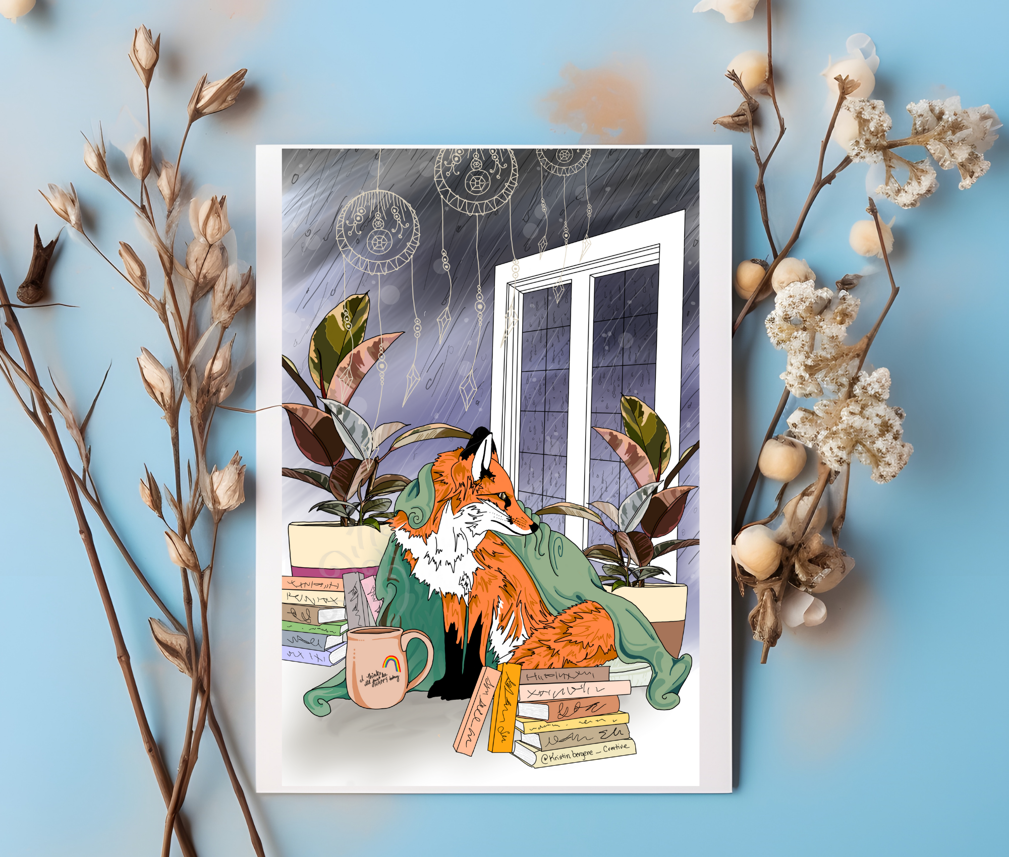 Kristin Bergene Creative LLC - Wholesale Season's Greetings Card - Fox Librarian Greeting Cards | Blank Inside, 5.5” x 4”9