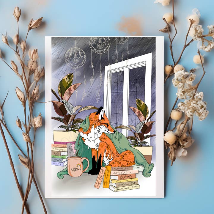 Kristin Bergene Creative LLC - Wholesale Season's Greetings Card - Fox Librarian Greeting Cards | Blank Inside, 5.5” x 4”9