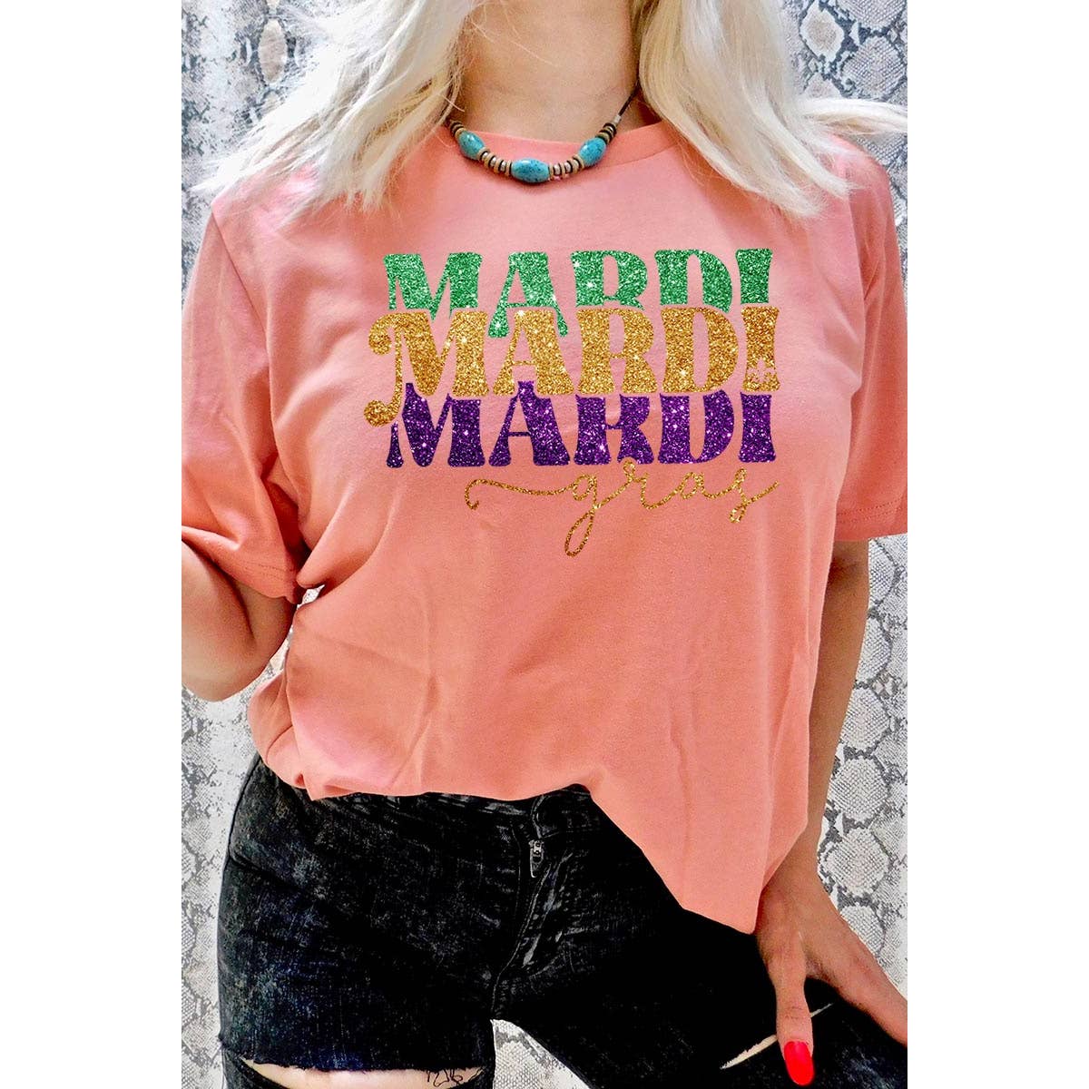 COLORBEAR - Wholesale Screen Printed T-Shirt - Women's - MARDI GRAS,FAUX GLITTER UNISEX SHORT SLEEVE,GRAPHIC14