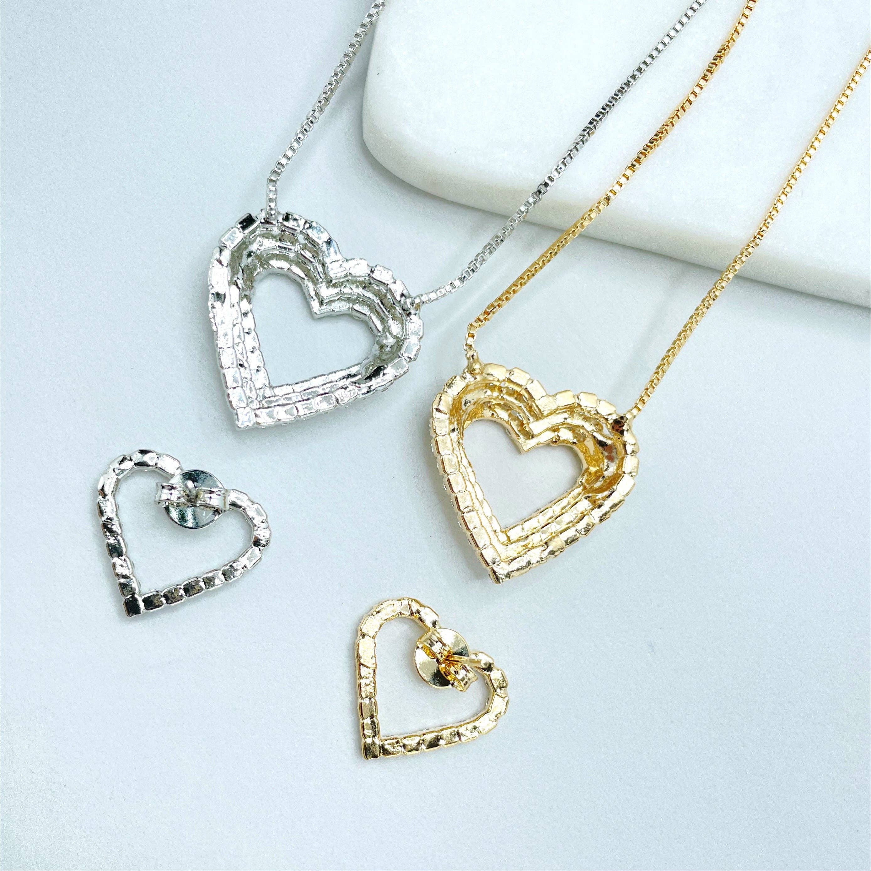 DIJU Jewelry – Großhandel  – 18k vergoldete oder Weißgold-gefüllte 1mm Schlangenkette mit Zirkonia-Fancy-Herz-Design-Set Halskette & Ohrringe Großhandel Schmuckzubehör3