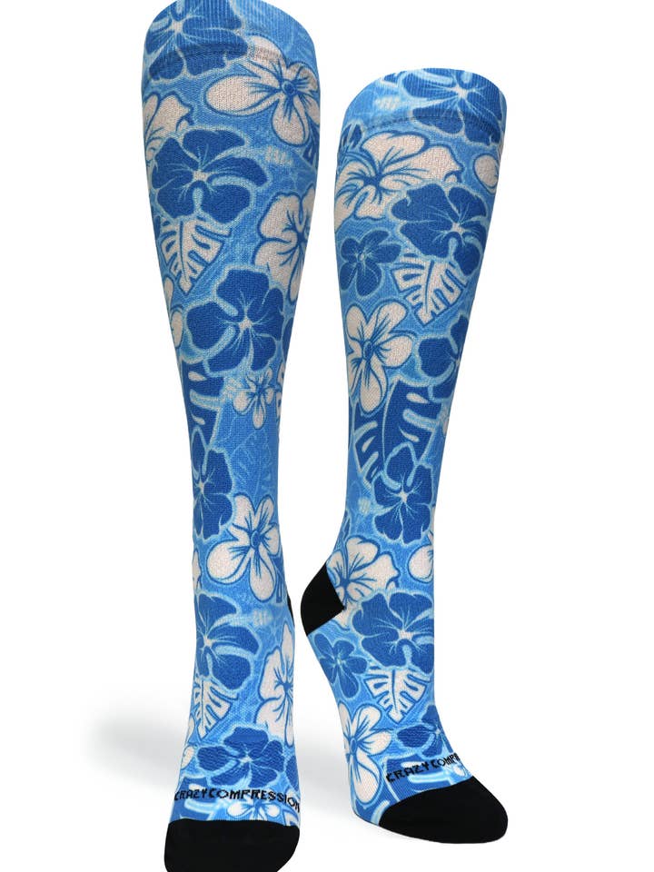 360 Aloha blauwe OTC-compressiesokken (standaard en extra breed) voor wholesale door Crazy Compression